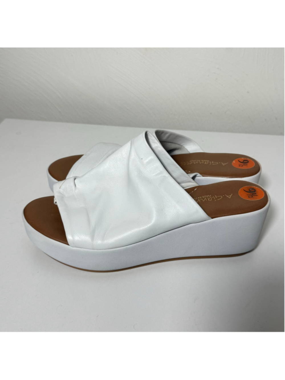Size 9.5 A. Giannetti White leather slip on sandals platform heels